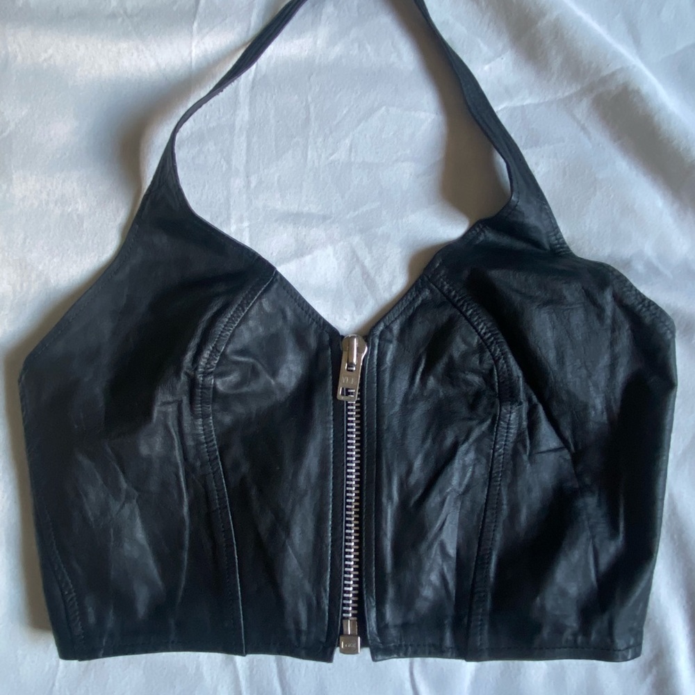 Leather zipper front top